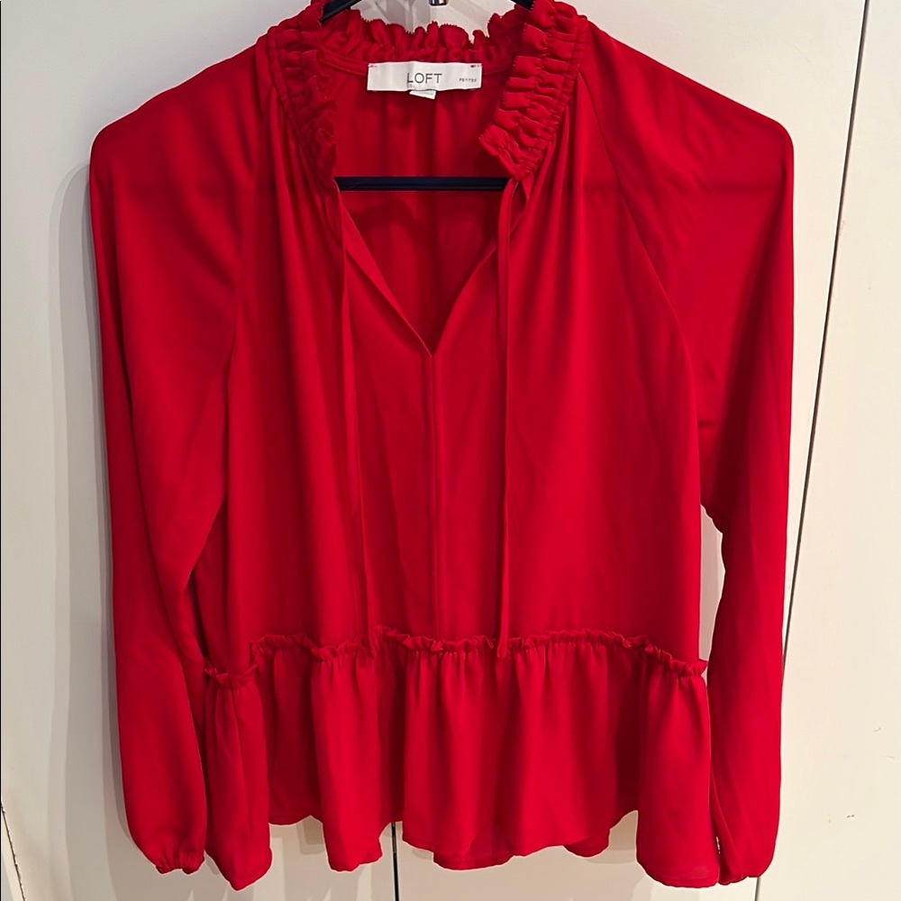 LOFT Vibrant Red Ruffle Blouse